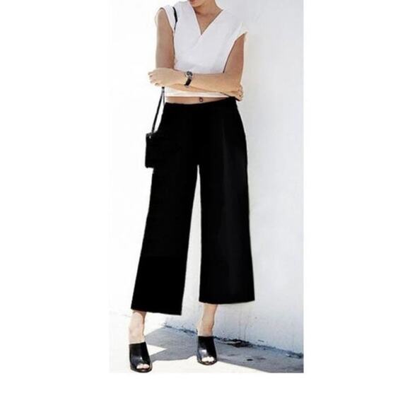 Lafayette 148 Pants Women's 38 Black Cropped Wide Leg Relaxed Fit Side Slit - Picture 1 of 11